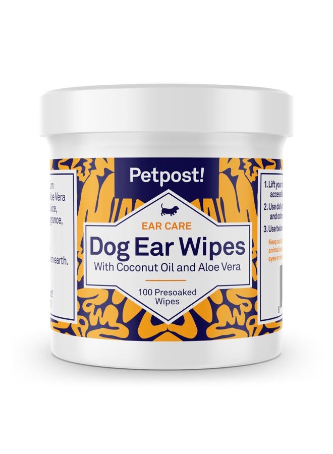 Petpost Dog Ear Cleaner Wipes - Ultra Soft Cotton Pads in Coconut Oil Aloe Solution - Dog Ear Rinse & Cleanser 100 ct. - Image 1