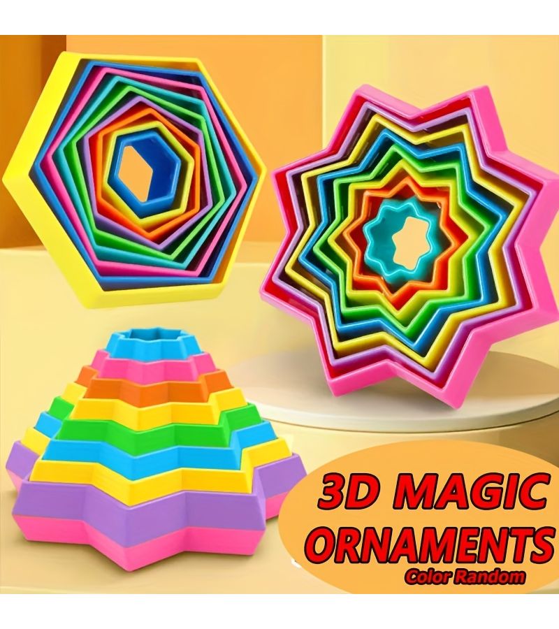 3D Magic Hexagon Fidget Toy Sensory Stress Relief Star Circle Stacking Toy Random Color - Image 1