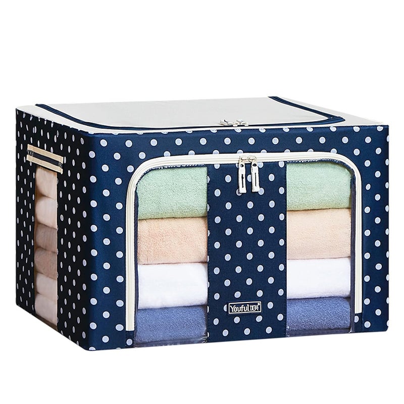 MAYMOONER MAYMOONER Clothes Storage Bins with Metal Frame Stackable Storage Box Foldable Clothing Storage Bins with Lids 66L Oxford Fabric Box Organizer with Clear Window Zippers Sturdy Handles - Image 1