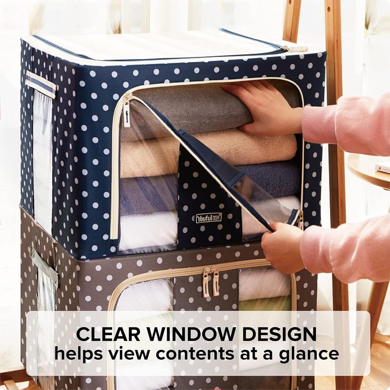 MAYMOONER MAYMOONER Clothes Storage Bins with Metal Frame Stackable Storage Box Foldable Clothing Storage Bins with Lids 66L Oxford Fabric Box Organizer with Clear Window Zippers Sturdy Handles - Image 4