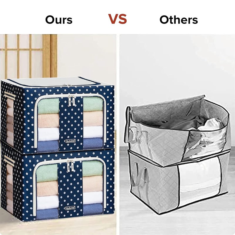 MAYMOONER MAYMOONER Clothes Storage Bins with Metal Frame Stackable Storage Box Foldable Clothing Storage Bins with Lids 66L Oxford Fabric Box Organizer with Clear Window Zippers Sturdy Handles - Image 2