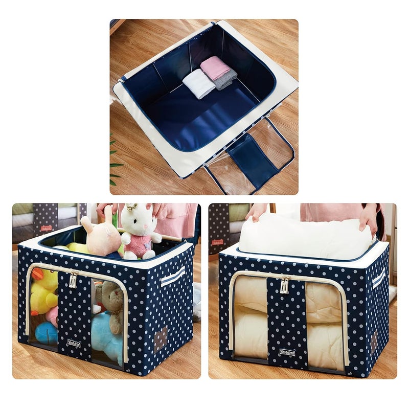 MAYMOONER MAYMOONER Clothes Storage Bins with Metal Frame Stackable Storage Box Foldable Clothing Storage Bins with Lids 66L Oxford Fabric Box Organizer with Clear Window Zippers Sturdy Handles - Image 3