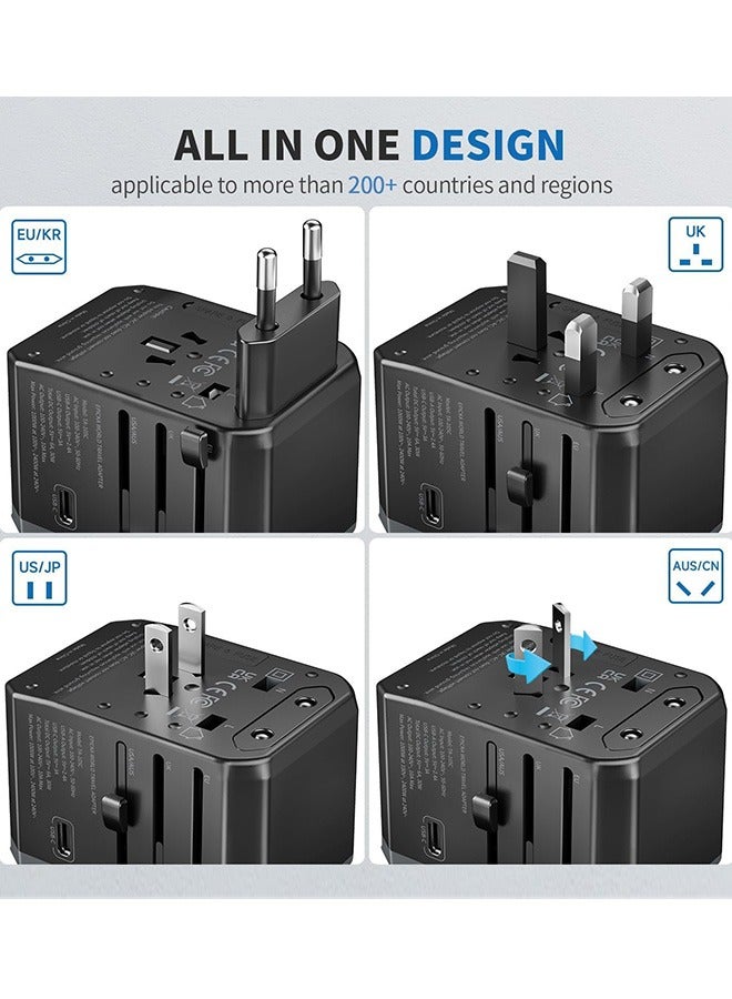 Universal Travel Adapter, European Travel Plug Adapter - International Power Adapter Worldwide Charger with USB-C & 4 USB-A Ports, Travel Essentials for Italy, Japan, Europe, UK (TA-105, Grey) - Image 2