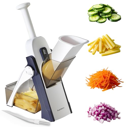 SupMaKin Safe Mandoline Slicer for Kitchen Potato Slicer All in 1 Vegetables Slicer and Chopper French Fry Cutter Adjustable Thickness Dishwasher Safe Chopping Artifact Christmas Gift Blue