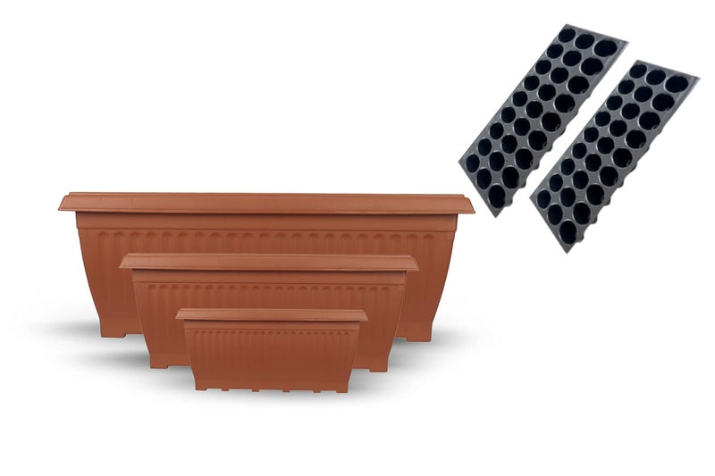 Halsey Rectangle Pots for Plants, Big Size Pots for Plants Large Size, Rectangular Plastic Pot, Ideal for Planters, Durable and Spacious Design(Pack of 3) (Large 26INCH with Trays) - Image 1