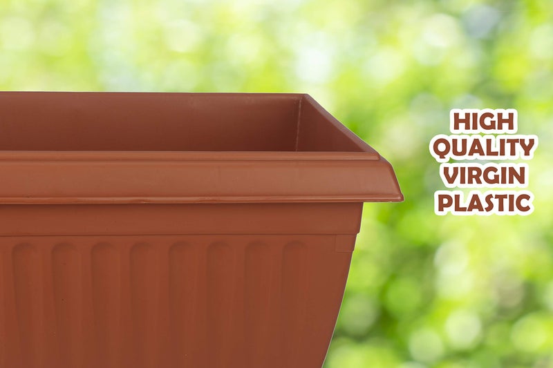 Halsey Rectangle Pots for Plants, Big Size Pots for Plants Large Size, Rectangular Plastic Pot, Ideal for Planters, Durable and Spacious Design(Pack of 3) (Large 26INCH with Trays) - Image 4