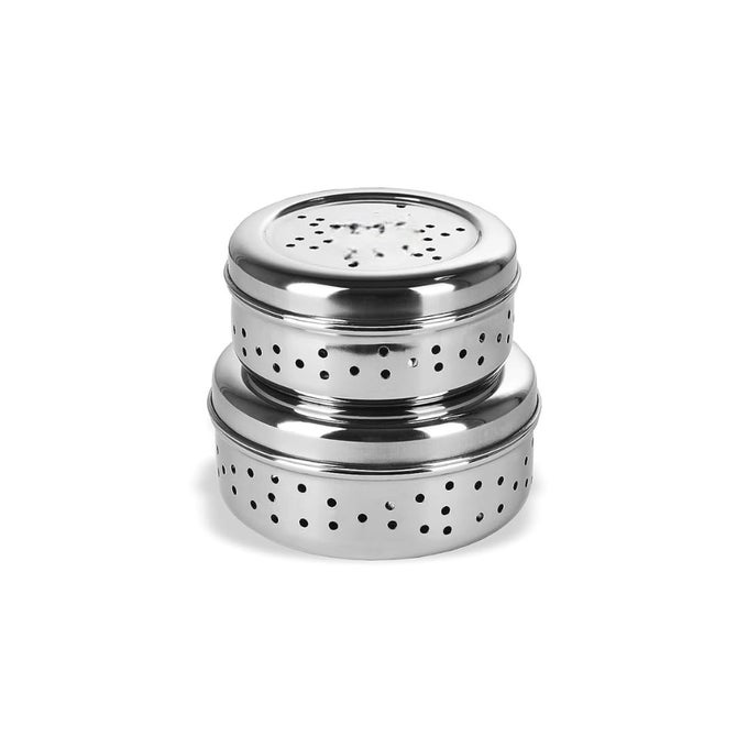 STAINLESS STEEL HOLE PURI DABBAS/SPROUT MAKER/FLAT CANISTERS WITH AIR VENTILATION SIZE NO.7-11 CM DIA & NO. 8-12.5 CM DIA
