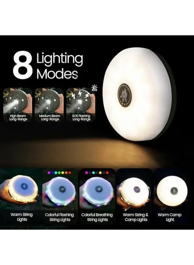 Portable Camping String Light  Lantern – 2-in-1 USB Rechargeable LED Tent Lamp with 32.8ft String Lights, 8 Lighting Modes, Waterproof, Outdoor Camping  Hiking Light - Image 2