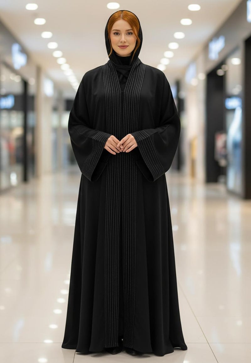 NUKHBAA The Vertical Piping Detail abaya | Nida Fabric-815 - Image 1