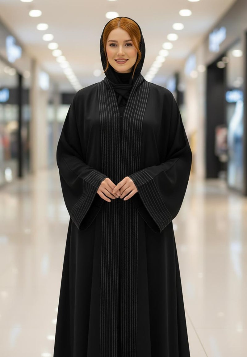 NUKHBAA The Vertical Piping Detail abaya | Nida Fabric-815 - Image 2