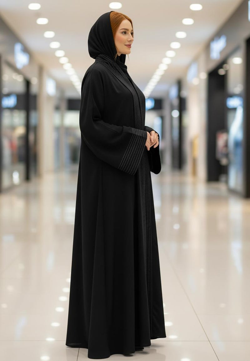 NUKHBAA The Vertical Piping Detail abaya | Nida Fabric-815 - Image 3