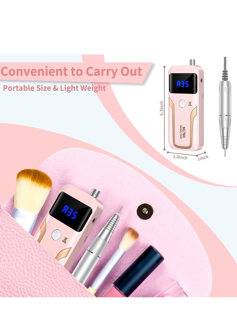 SYOSI مثقاب أظافر محمول احترافي بسرعة 35000 دورة في الدقيقة، آلة ملف كهربائية قابلة لإعادة الشحن لإزالة طلاء الأظافر الجل، ملف كهربائي لاسلكي مع مجموعة بتات صالون مانيكير منزلي، وردي - Image 3