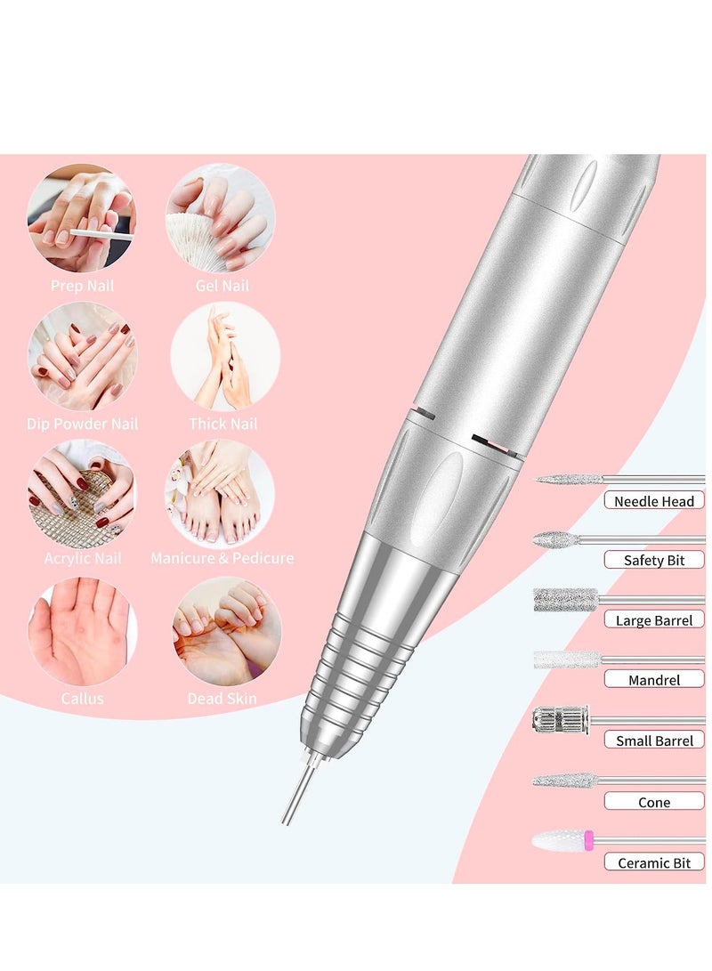 SYOSI مثقاب أظافر محمول احترافي بسرعة 35000 دورة في الدقيقة، آلة ملف كهربائية قابلة لإعادة الشحن لإزالة طلاء الأظافر الجل، ملف كهربائي لاسلكي مع مجموعة بتات صالون مانيكير منزلي، وردي - Image 2