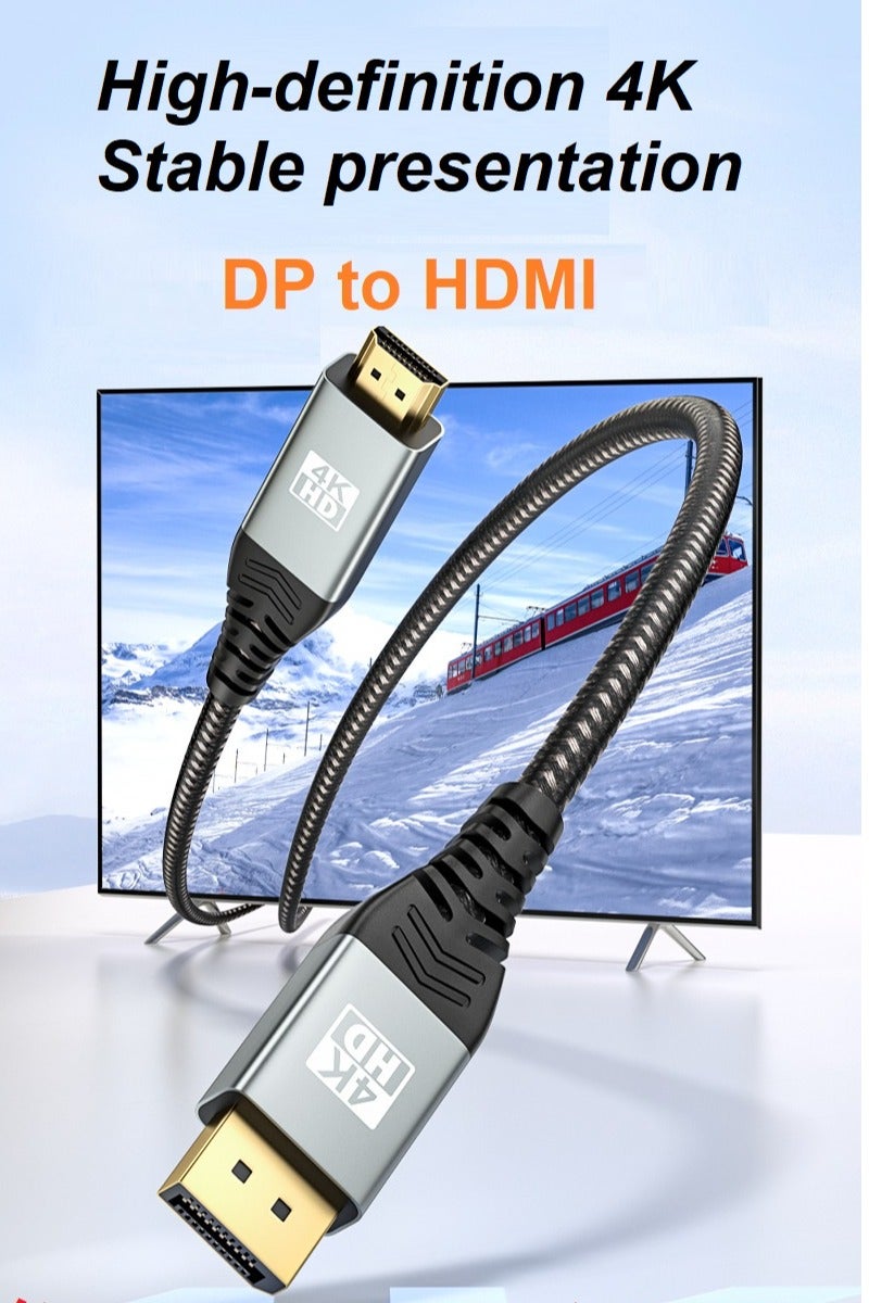 SHIXIN DP to HDMI 3 meter high-speed transmission adapter cables,Nylon braided design, HD 4K dual-screen expansion connection monitor transfer, TV DisplayPort to HDMI video cables - Image 1