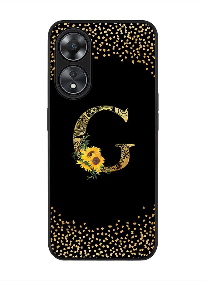 Stylizedd غطاء لهاتف أوبو A78 5G / أوبو A58 5G ، حافظة سوداء متينة نحيفة تناسب الهاتف ، نمط زهري ماندالا مع حرف أولي مخصص - (أسود) - Image 1