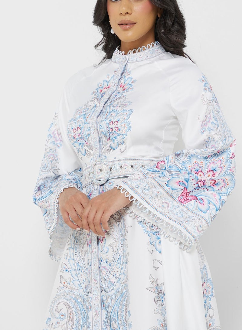 خزانة فستان ماكسى ابيض مطبوع - Image 3