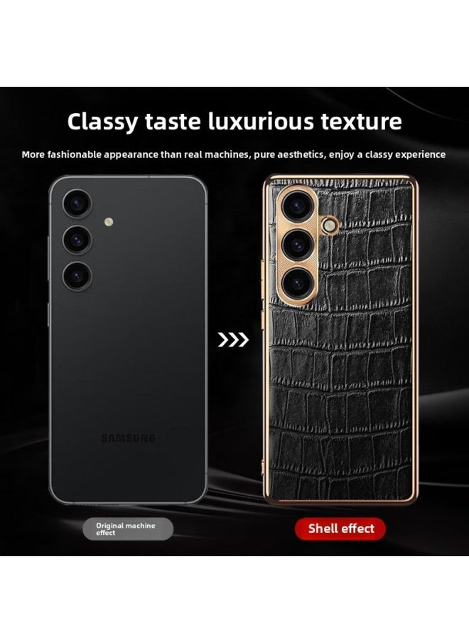 Genuine Leather Crocodile Pattern For Samsung S25 Series Phone Case 22 Protective Cover 24 All-inclusive Drop-resistant 23 Ultra-Color:[Elegant Black] Light Texture★Leather Crocodile Embossed-Applicable Model:Samsung Galaxy S23 Ultra