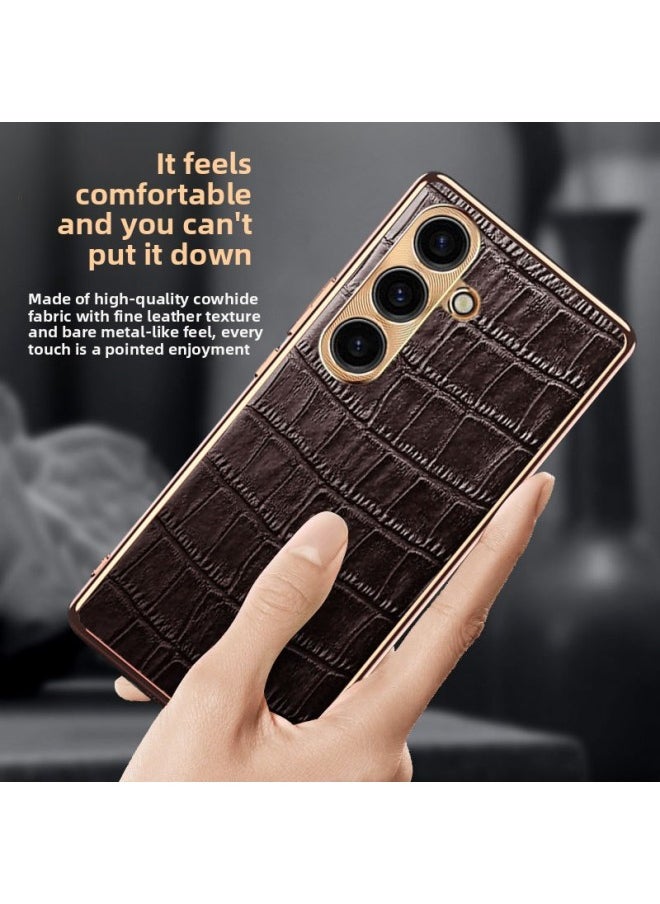 Genuine Leather Crocodile Pattern For Samsung S25 Series Phone Case 22 Protective Cover 24 All-inclusive Drop-resistant 23 Ultra-Color:[Elegant Black] Light Texture★Leather Crocodile Embossed-Applicable Model:Samsung Galaxy S23 Ultra