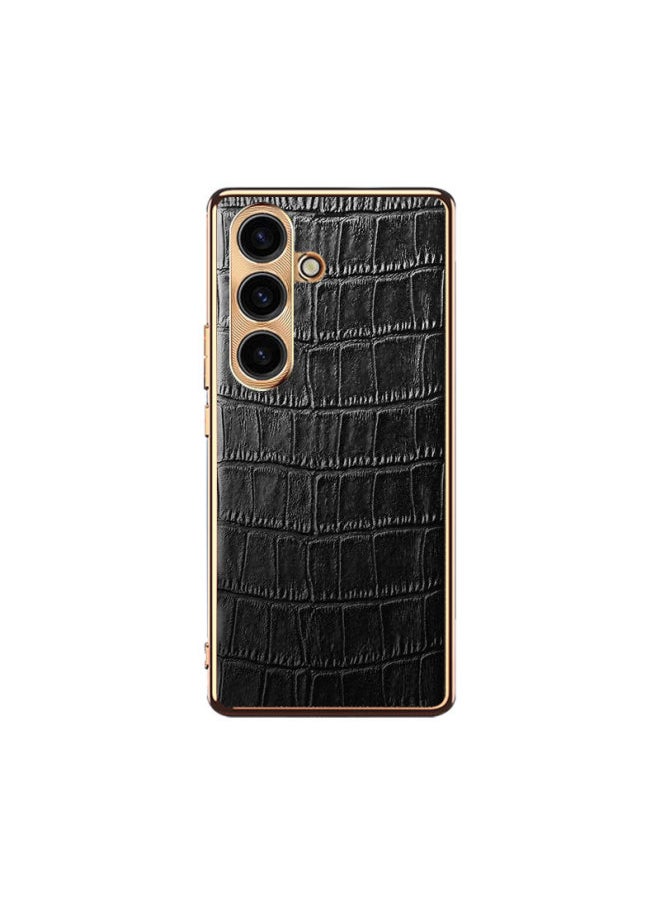 Genuine Leather Crocodile Pattern For Samsung S25 Series Phone Case 22 Protective Cover 24 All-inclusive Drop-resistant 23 Ultra-Color:[Elegant Black] Light Texture★Leather Crocodile Embossed-Applicable Model:Samsung Galaxy S23 Ultra
