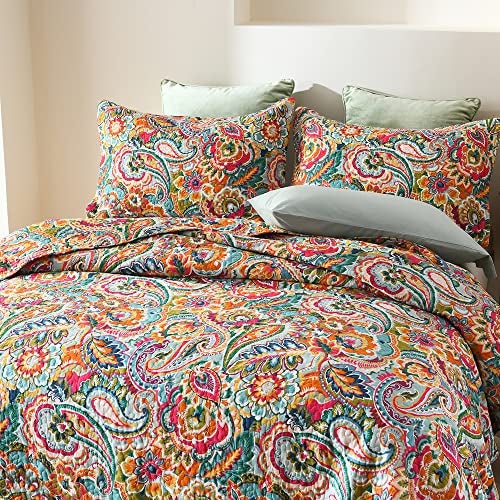 VISIMISI Cotton Bedspread Quilt Sets, Reversible Bedding Coverlet Sets Comforter, Gorgeous Red Floral Paisley Bedspread, King Size - Image 5