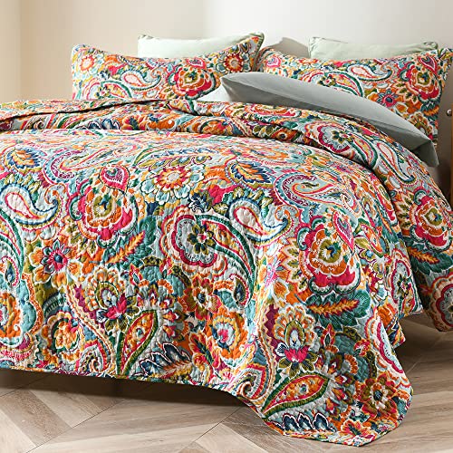 VISIMISI Cotton Bedspread Quilt Sets, Reversible Bedding Coverlet Sets Comforter, Gorgeous Red Floral Paisley Bedspread, King Size - Image 4