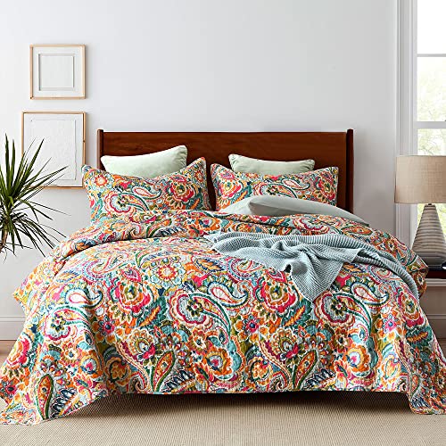 VISIMISI Cotton Bedspread Quilt Sets, Reversible Bedding Coverlet Sets Comforter, Gorgeous Red Floral Paisley Bedspread, King Size - Image 1