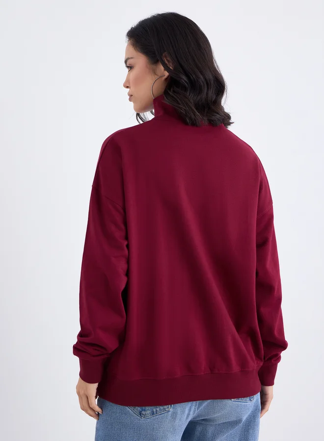 ستايلي Styli Burgundy Embroidered Longline Sweatshirt