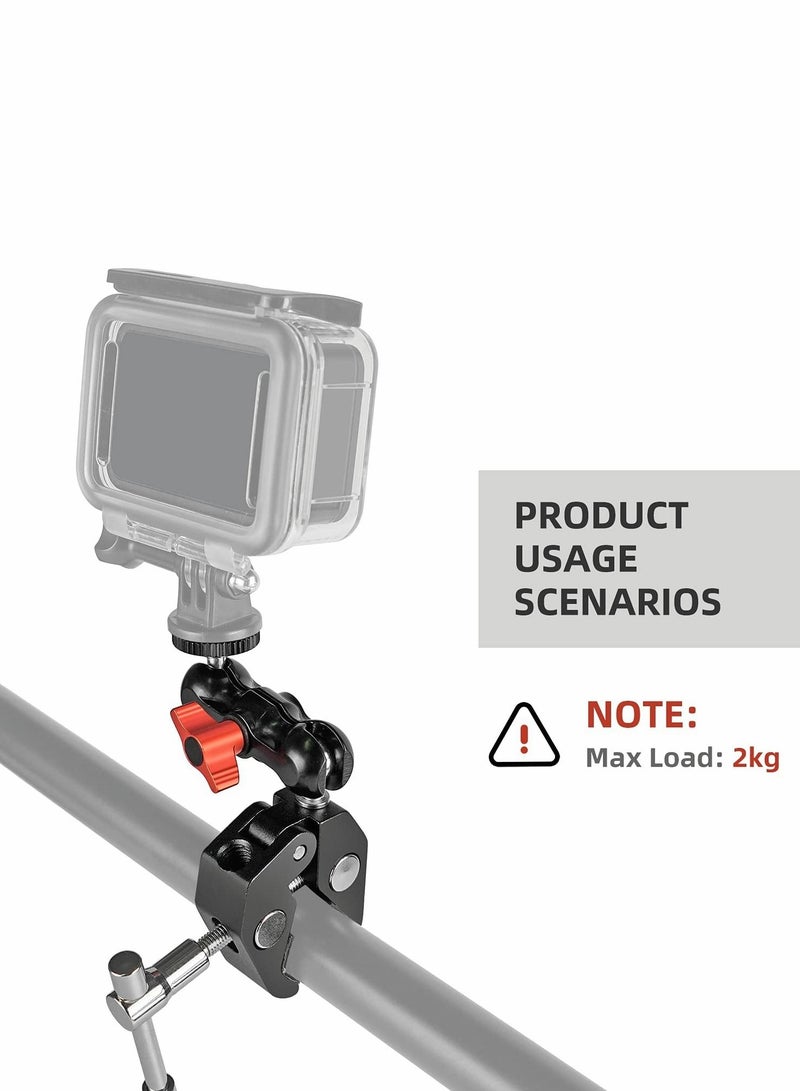 SYOSI Camera Clamp Mount 3/8" thread and 1/4" Screw with 360° Ballhead Magic Arm for DSLR Camera, LED - Image 4