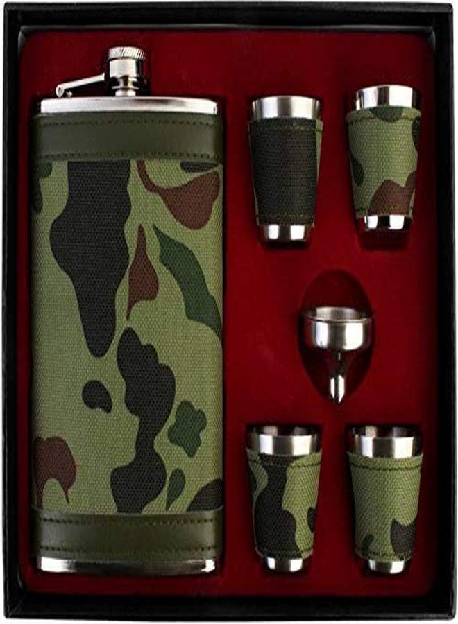 Hetkrishi Stainless Steel 9 Oz / 266 ml Hip Flask Gift Set+4 Shot Glasses+1 Funnel,Portable Alcoholic Beverage Holder (Military Army Camo) - Image 1