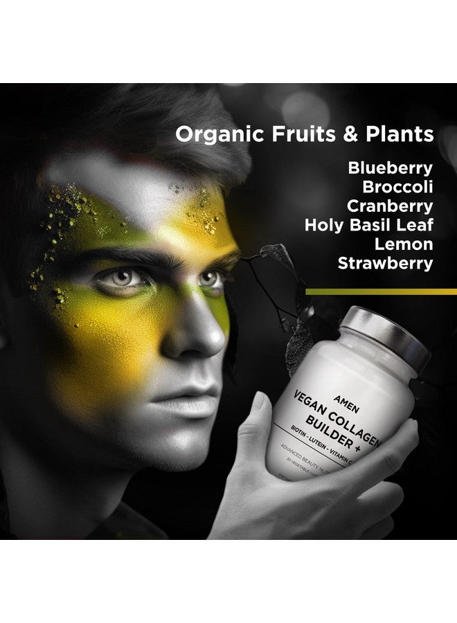 Amen Plantbased Vegan Collagen Builder Supplement Organic Whole Foods Lutein Vitamin C Biotin Lysine Proline Collagen Boosters Organic Cranberry Lemon Strawberry Once A Day 30 Capsules - Image 5