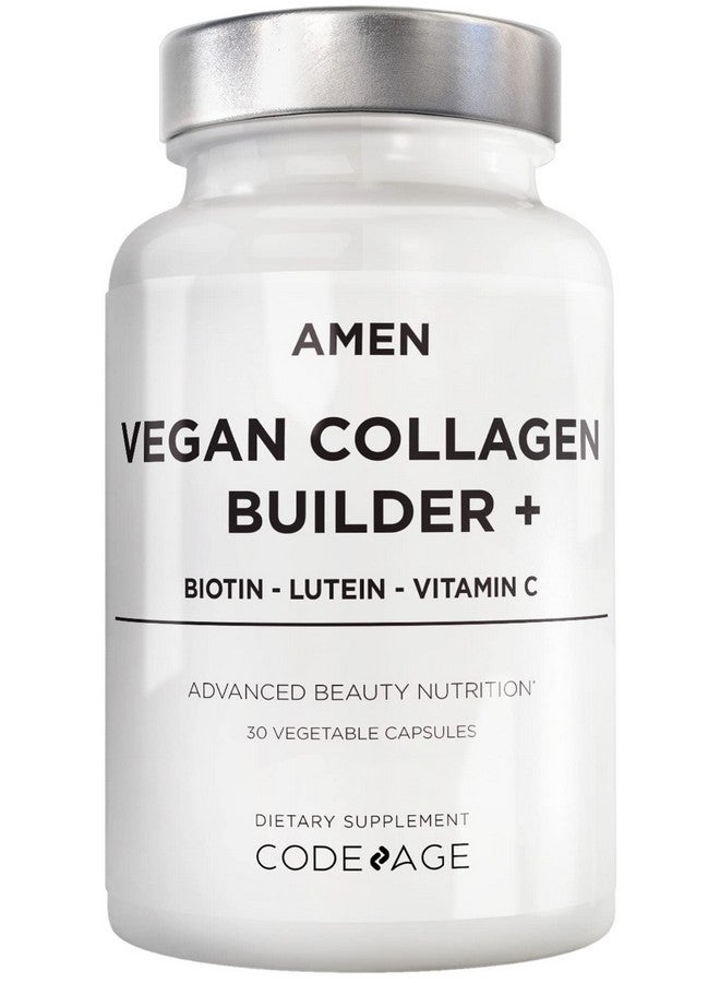 Amen Plantbased Vegan Collagen Builder Supplement Organic Whole Foods Lutein Vitamin C Biotin Lysine Proline Collagen Boosters Organic Cranberry Lemon Strawberry Once A Day 30 Capsules - Image 1