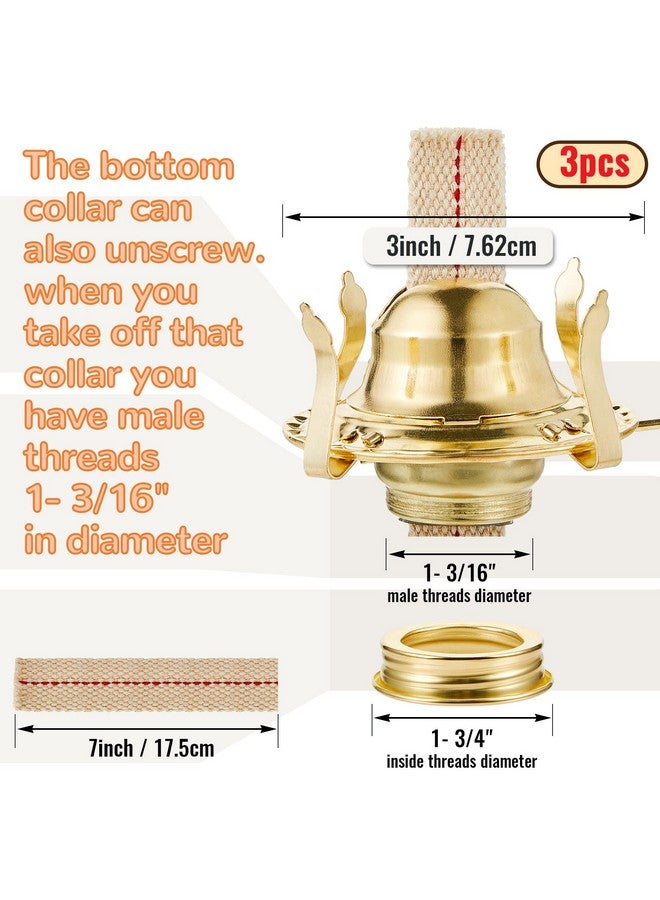Hortsun 3 Pieces Oil Lamp Parts Burner Kerosene Oil Lamp Burner Brass Plated #2 Oil Lamp Chimney Holder Oil Lamp Replacement Burner with 1 3/16 Diameter Threaded Base for Antique Hurricane Lamps - Image 2