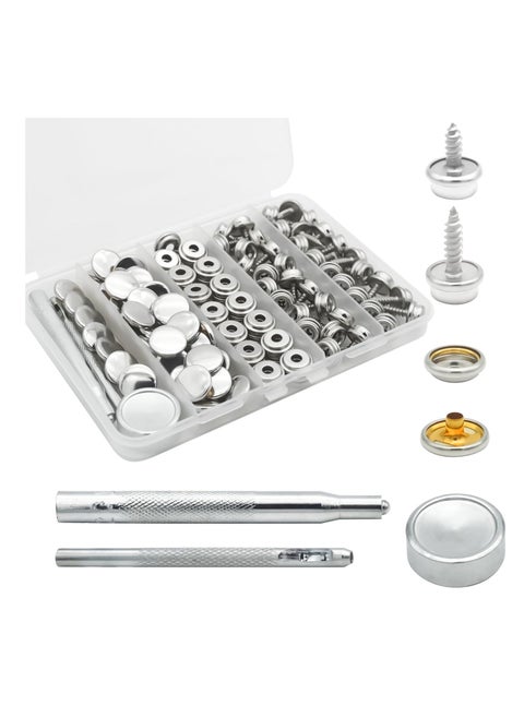 Canvas Snap Kit, Heavy Duty Snap Fastener Kit, Stainless Steel Snap Button Kit, 20 Sets 10mm Snaps and 20 Sets 15mm Snaps, Suitable for Boat Cover, Tarps, Canvas, Leather