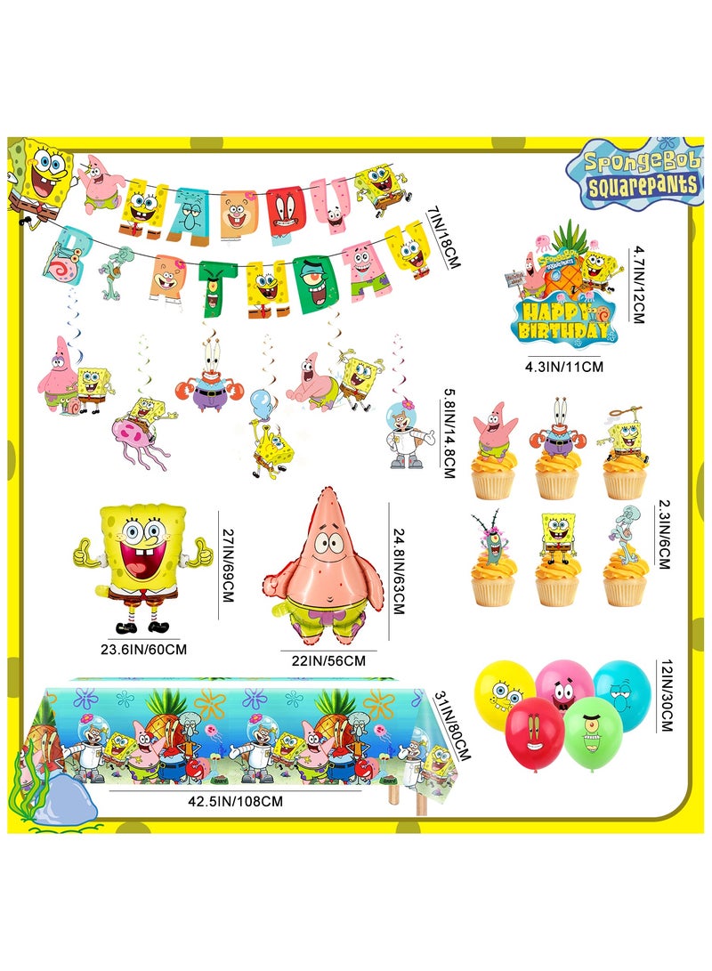 ILovhaprty SpongeBob Birthday Party Supplies, 38 Pcs SpongeBob Party Decorations Set - SpongeBob Birthday Banner Tablecloth Spiral Decorations & SpongeBob Balloon Cake Topper etc SpongeBob Party Supplies - Image 3