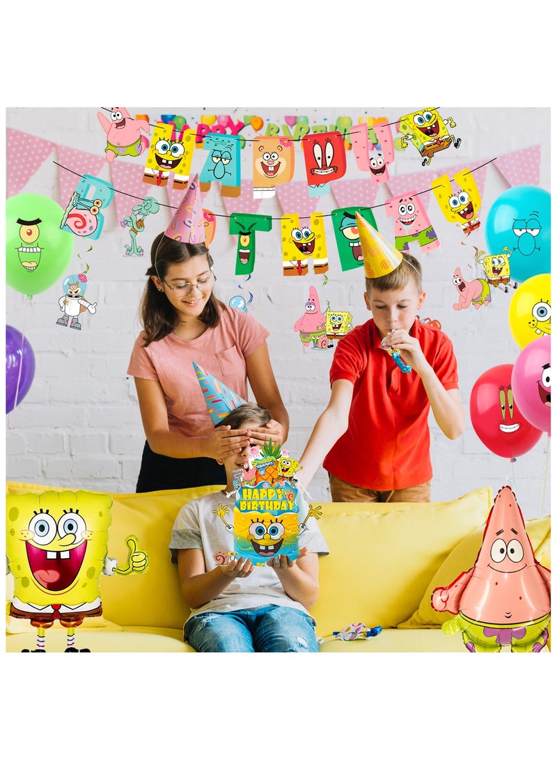 ILovhaprty SpongeBob Birthday Party Supplies, 38 Pcs SpongeBob Party Decorations Set - SpongeBob Birthday Banner Tablecloth Spiral Decorations & SpongeBob Balloon Cake Topper etc SpongeBob Party Supplies - Image 5