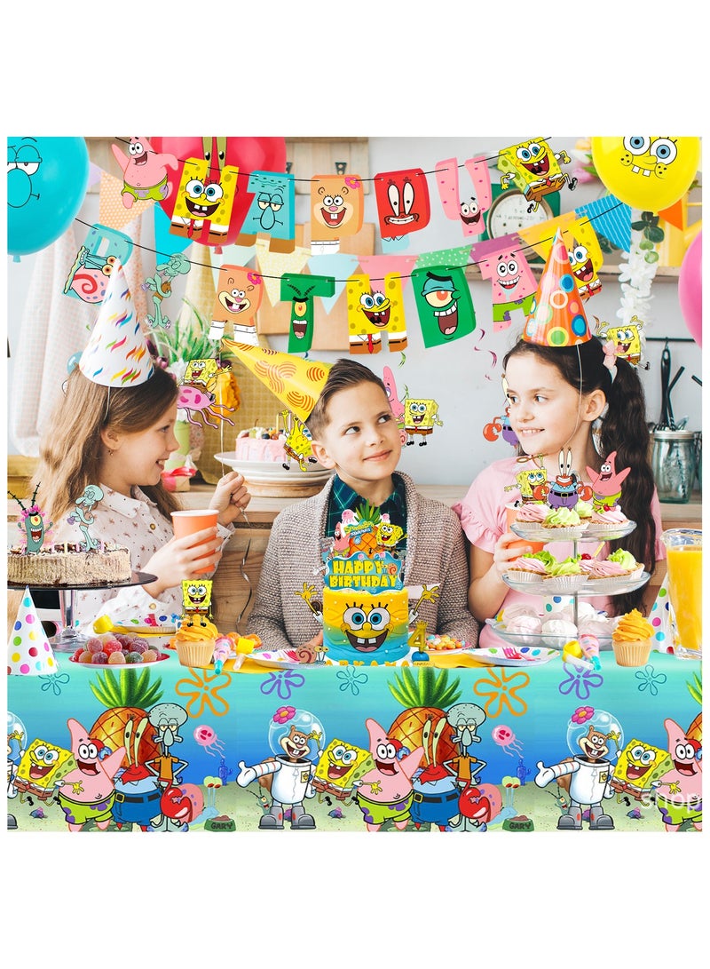 ILovhaprty SpongeBob Birthday Party Supplies, 38 Pcs SpongeBob Party Decorations Set - SpongeBob Birthday Banner Tablecloth Spiral Decorations & SpongeBob Balloon Cake Topper etc SpongeBob Party Supplies - Image 4
