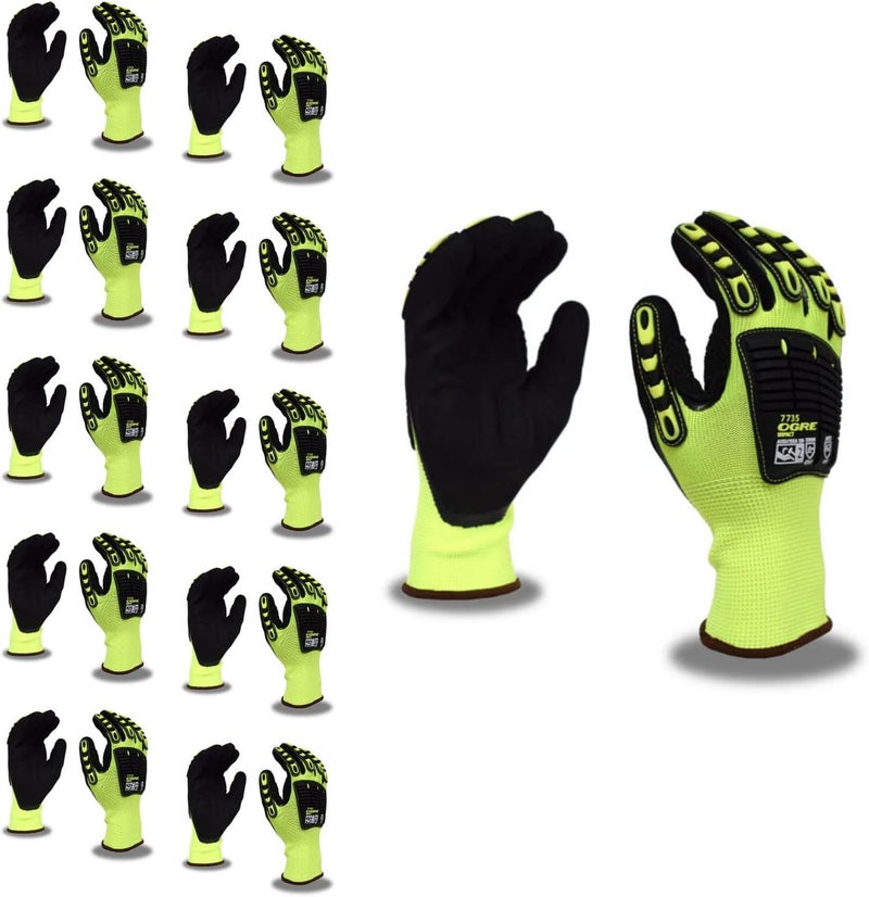 Cordova 7735 OGRE Impact Gloves Padded Nitrile Coating for Extra Grip Reinforced Thumb HighVisibility Work Gloves Flexible and Comfy HeavyDuty Large 1Pack