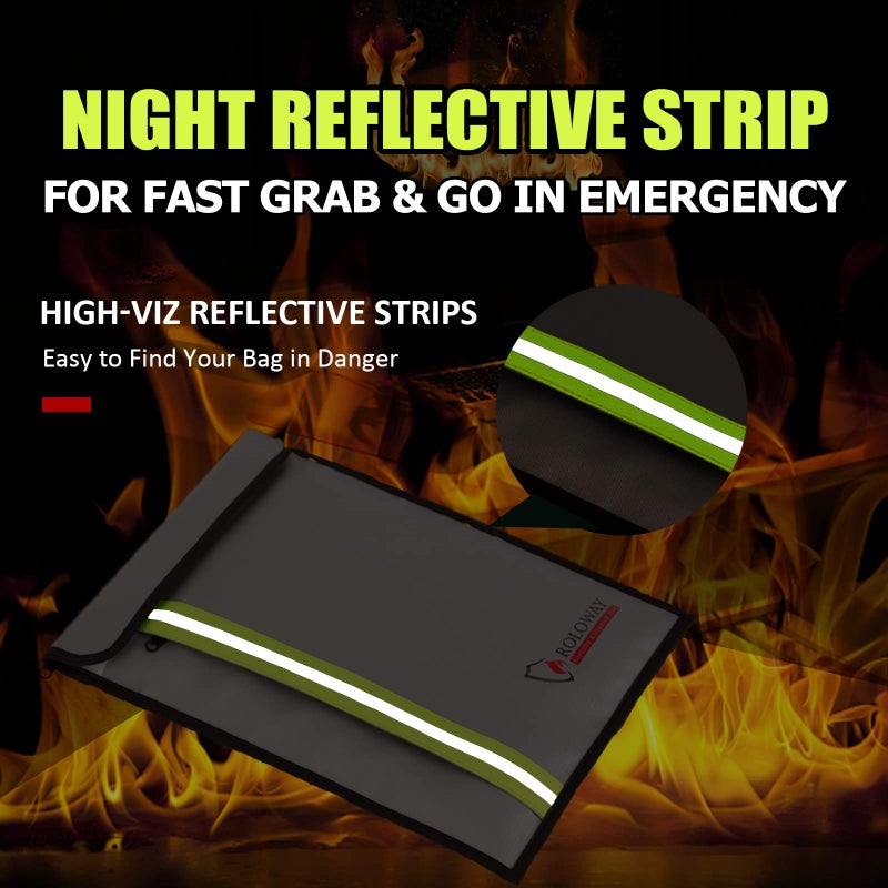 ROLOWAY حقيبة مستندات مقاومة للحريق من ROLOWAY (15 × 11 بوصة) مع 2 جيب، حقيبة ظرف آمنة للحريق للنقود والمستندات القانونية (فضي) - Image 4