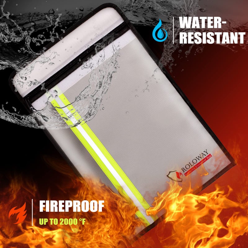 ROLOWAY حقيبة مستندات مقاومة للحريق من ROLOWAY (15 × 11 بوصة) مع 2 جيب، حقيبة ظرف آمنة للحريق للنقود والمستندات القانونية (فضي) - Image 5