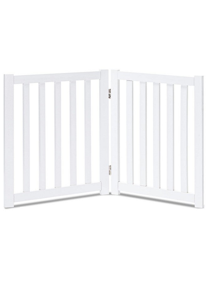 LZRS 2-Panel Wooden Free Standing Foldable Dog Gate Indoor - Solid Hardwood 24" High, Step-Over Safety Pet Gate for Doorways, Stairs & Small Spaces - Indoor Use, White - Image 1