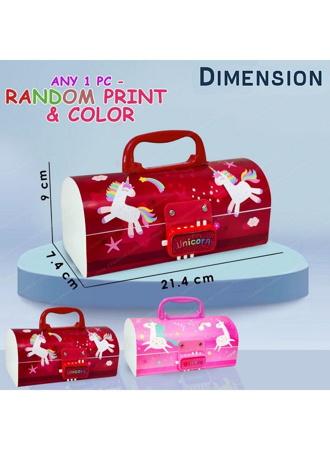فنبلاست علبة أقلام وأقلام رصاص من فن بلاست للأطفال على شكل حقيبة سفر مع قفل بكلمة مرور للأولاد والبنات، علبة أقلام رصاص يونيكورن 10 في 1 ألوان قلم حبر جاف، قرطاسية كاواي (لون عشوائي-أ، بولي بروبيلين، متعدد الألوان) - Image 2