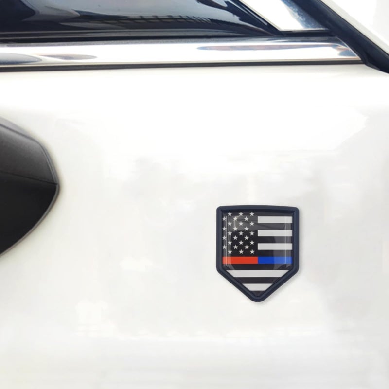 Overdecor Thin Blue and Red Line American Flag Decal Stickers Car Emblem USA Police Firefighter Car Accessories Decorations Shield Flag Sticker Decals for Cars Truck Vehicles, 2 Pack - Image 4