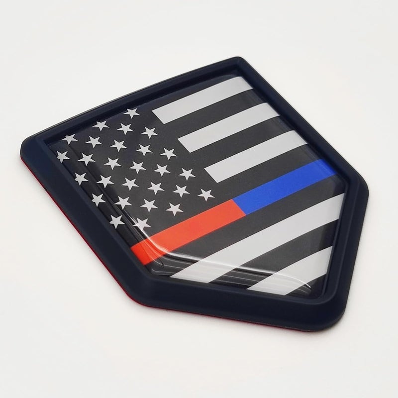 Overdecor Thin Blue and Red Line American Flag Decal Stickers Car Emblem USA Police Firefighter Car Accessories Decorations Shield Flag Sticker Decals for Cars Truck Vehicles, 2 Pack - Image 1