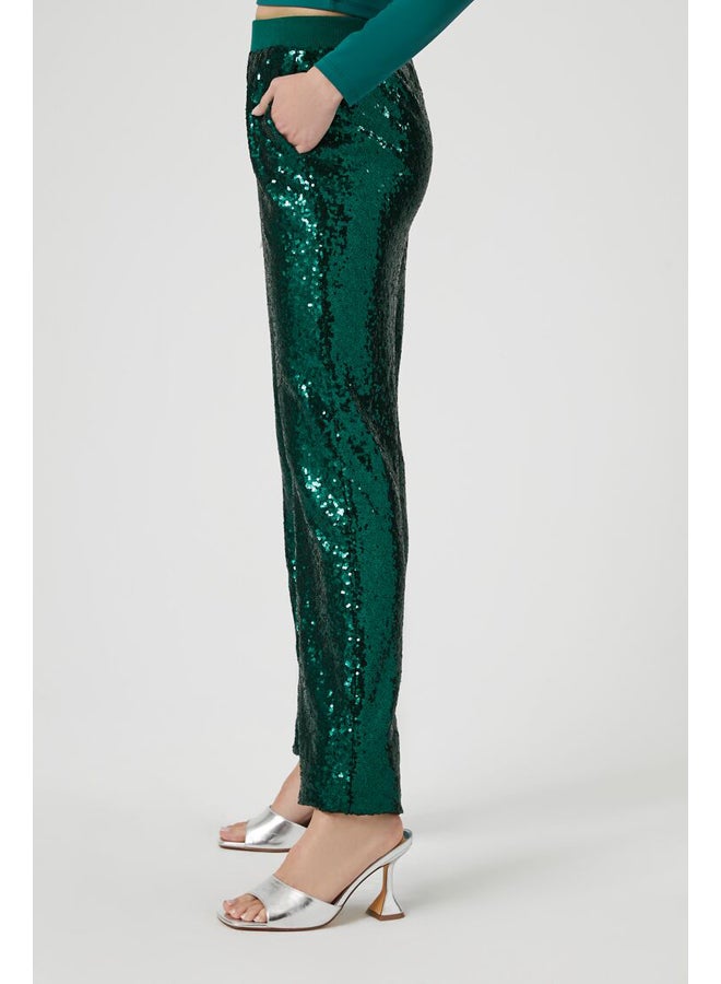 Sequin Mid-Rise Ankle Joggers