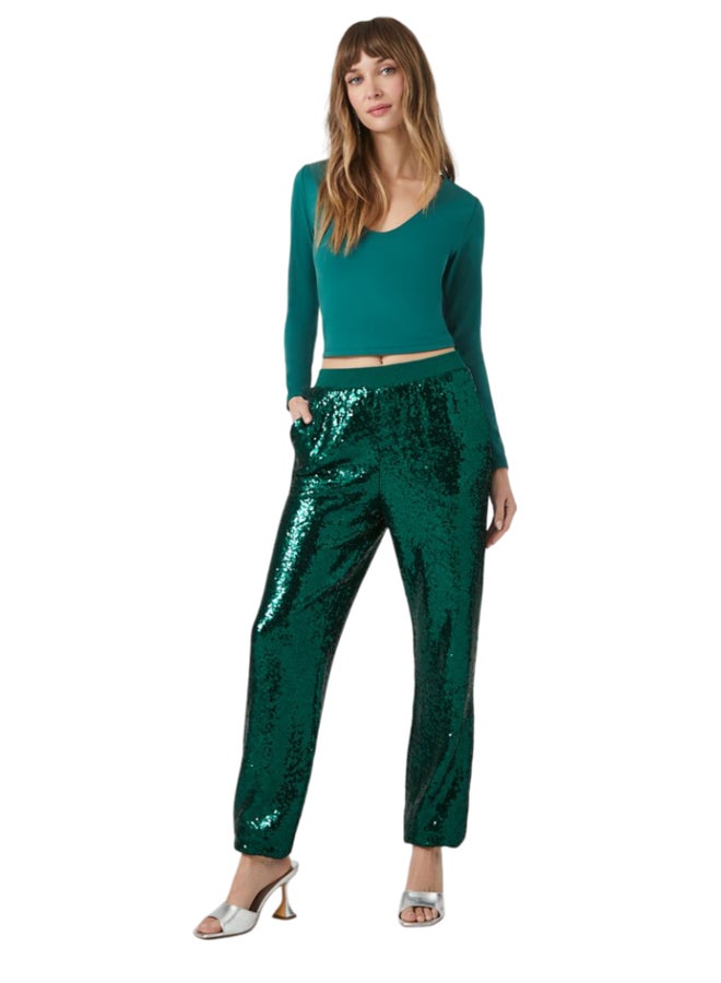 Sequin Mid-Rise Ankle Joggers