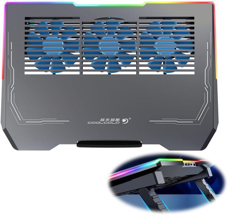 Laptop Cooling Pad, Aluminum-Alloy Gaming Cooler, RGB Light, Notebook Stand, Lightweight with Adjustable Height, 1 USB Ports & 1 Type-C, Fan Speed Control - Image 1