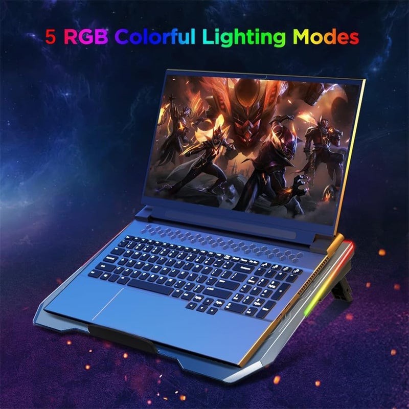 Laptop Cooling Pad, Aluminum-Alloy Gaming Cooler, RGB Light, Notebook Stand, Lightweight with Adjustable Height, 1 USB Ports & 1 Type-C, Fan Speed Control - Image 5