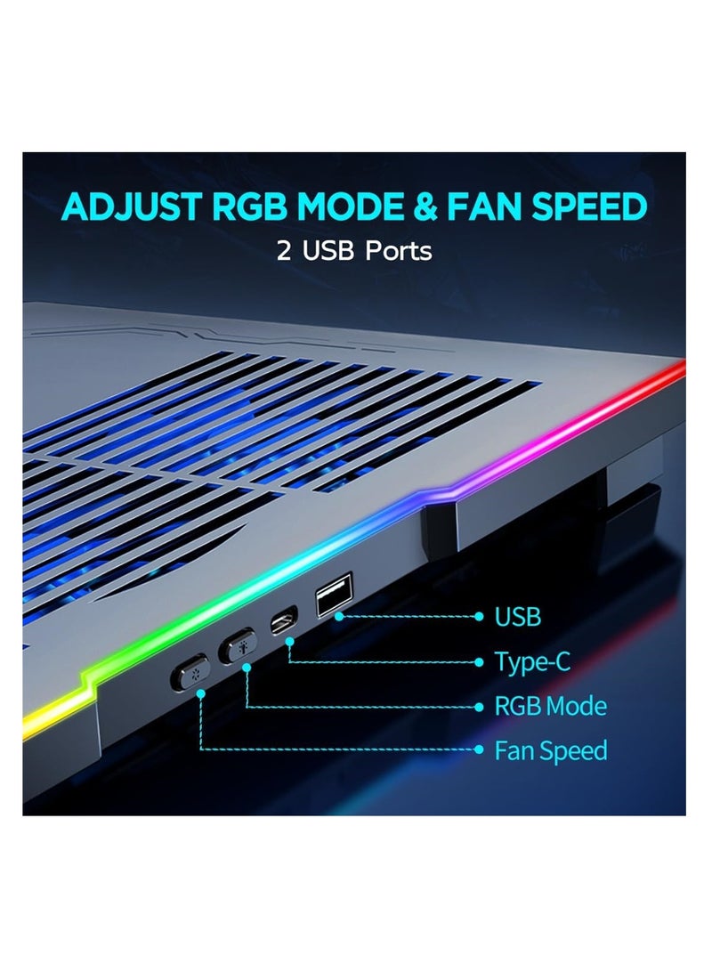 SYOSI Laptop Cooling Pad, Aluminum-Alloy Gaming Cooler, RGB Light, Notebook Stand, Lightweight with Adjustable Height, 1 USB Ports & 1 Type-C, Fan Speed Control  - Image 2