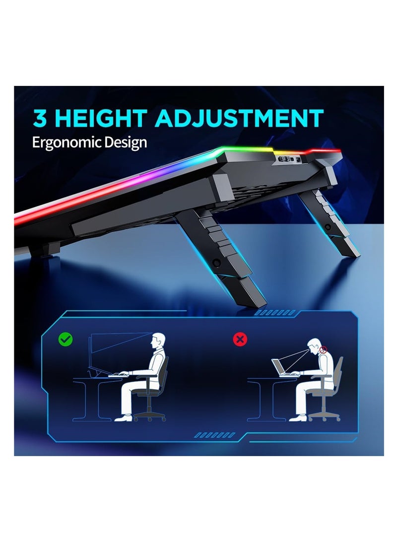 SYOSI Laptop Cooling Pad, Aluminum-Alloy Gaming Cooler, RGB Light, Notebook Stand, Lightweight with Adjustable Height, 1 USB Ports & 1 Type-C, Fan Speed Control  - Image 3
