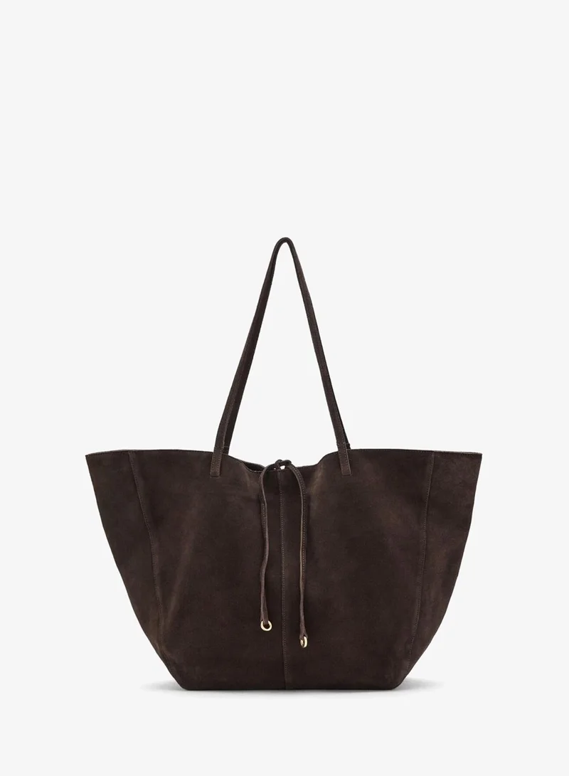 Suede shopper bag with bow closure